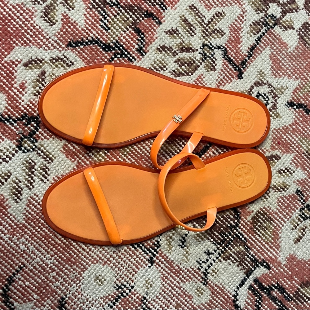 Tory Burch Bright Orange Double-Strap Slide Jelly Sandals - Picture 4 of 6
